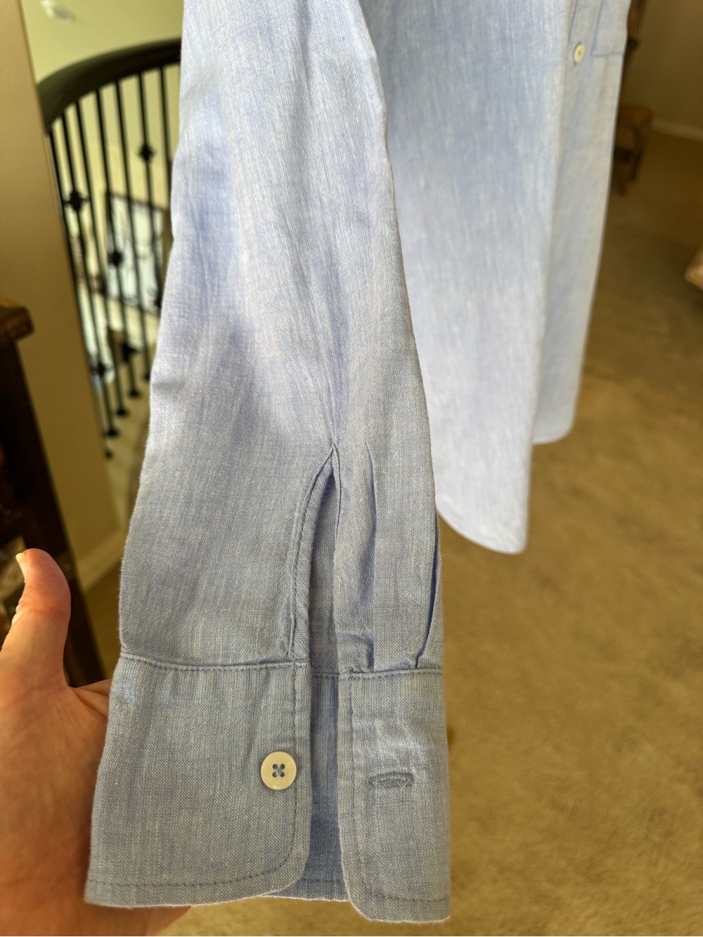 Anthropologie Maeve Linen Buttondown Shirt in Powder Periwinkle - size M - Picture 7 of 13